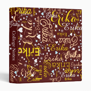 Girly Name, Hearts and Stars Cool Typography 3 Ring Binder