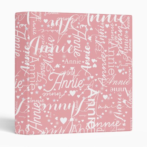 Girly Name Hearts and Stars Dusty Pink 3 Ring Binder