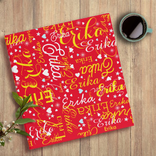 Girly Name, Hearts and Stars Red College 3 Ring Binder