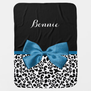 Girly Name Leopard Print Pretty Cobalt Blue Ribbon Baby Blanket