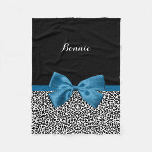 Girly Name Leopard Print Pretty Cobalt Blue Ribbon Fleece Blanket