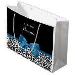 Girly Name Leopard Print Pretty Cobalt Blue Ribbon Large Gift Bag