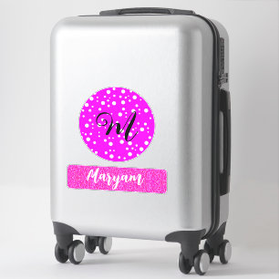 Girly Name & Monogram, Travel Pink Suitcase Sticker