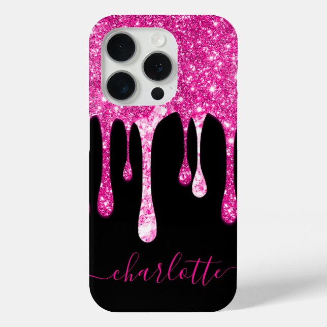Girly Name Sparkly Hot Pink Dripping Glitter Case-Mate iPhone Case (Back)