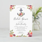 Girly Nautical Anchor Floral Bridal Shower Invitation (Standing Front)
