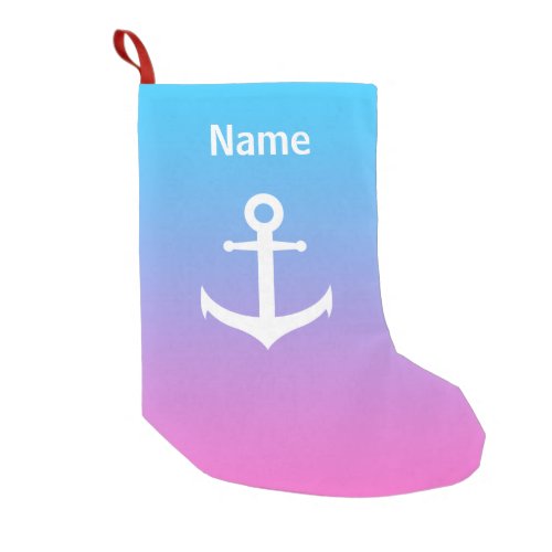 Girly nautical anchor gradient small christmas stocking