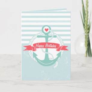 Girly Nautical Anchor Personalized Happy Birthday Card