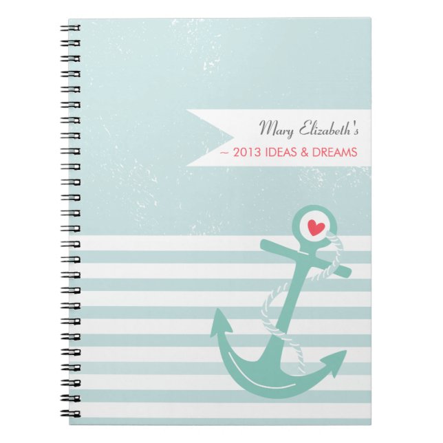 Girly Nautical Anchor Personalized Notebook (Front)