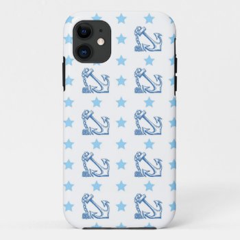 Girly Nautical Anchors Retro Vintage Stars Pattern Iphone 11 Case by iBella at Zazzle
