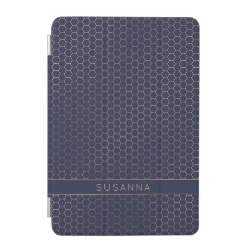 Girly Navy and Rose Gold Foil Hexagon Geometric iPad Mini Cover