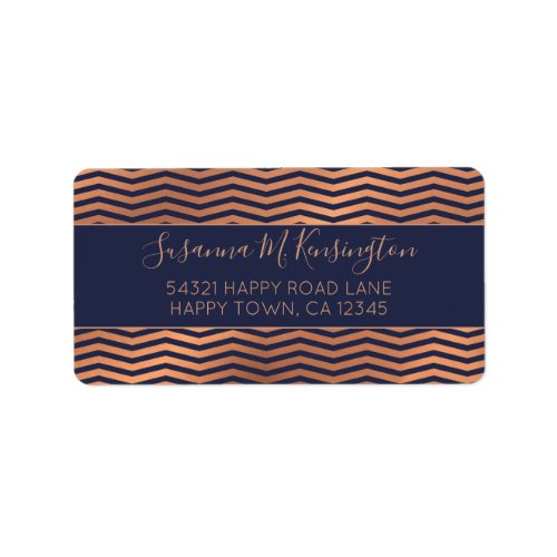 Girly Navy Blue and Rose Gold Foil Chevron Label