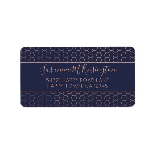 Girly Navy Blue and Rose Gold Foil Geometric Label
