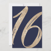 Girly Navy Blue Faux Gold Sequin Glitter Sweet 16 Invitation (Back)