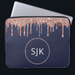 Girly Navy Blue Rose Gold Glitter Drips Monogram Laptop Sleeve<br><div class="desc">Girly Blush Pink - Rose Gold and Navy Blue Faux Glitter Drips and Sparkle Elegant Monogrammed Initials Case. This case can be customized to include your initial and first name.</div>