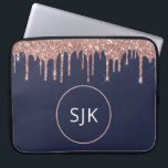 Girly Navy Blue Rose Gold Glitter Drips Monogram Laptop Sleeve<br><div class="desc">Girly Blush Pink - Rose Gold and Navy Blue Faux Glitter Drips and Sparkle Elegant Monogrammed Initials Case. This case can be customized to include your initial and first name.</div>
