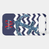 Girly Navy Faux Glitter Anchor Chevron Chic Case-Mate iPhone Case (Back (Horizontal))