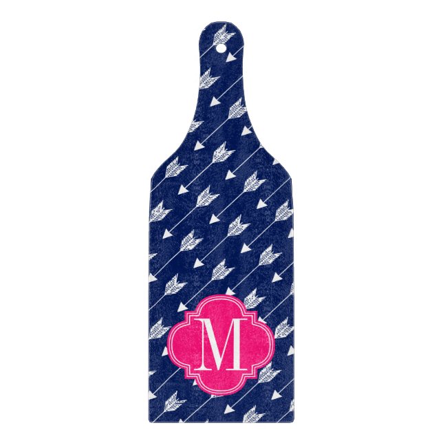 Girly Navy & Pink Arrows Custom Cutting Board (Front)