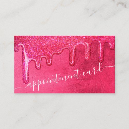 Girly Neon Pink Thick Glitter Drips Appointment Business Card