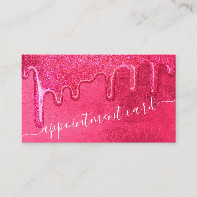 Girly Neon Pink Thick Glitter Drips Appointment Business Card (Front)