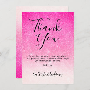 Girly Neon Pink White Glitter Ombre Thank You Card