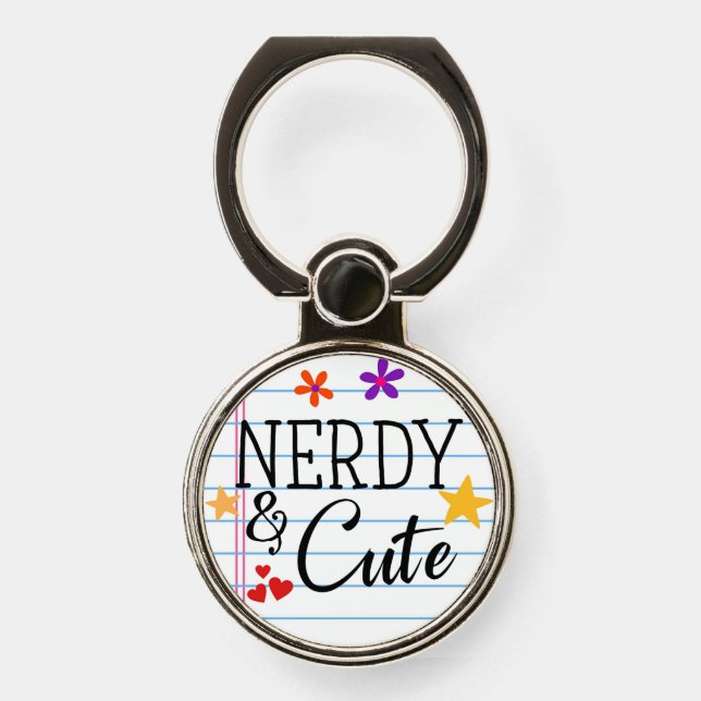 Girly Nerdy & Cute School  Phone Ring Stand (Front)
