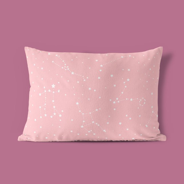 Girly Night Sky Astrology Pastel Pink White Stars Pillow Case (Mockup)