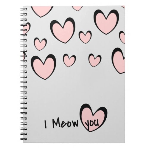 Girly Notebook Pink Heart Pattern Cat Lover Notebook