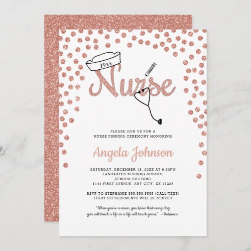 Girly Nurse pinning ceremony  rose glitter invite