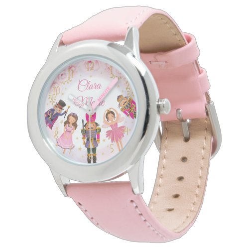 Girly Nutcracker Ballerina Blush Pink Gold Floral Watch