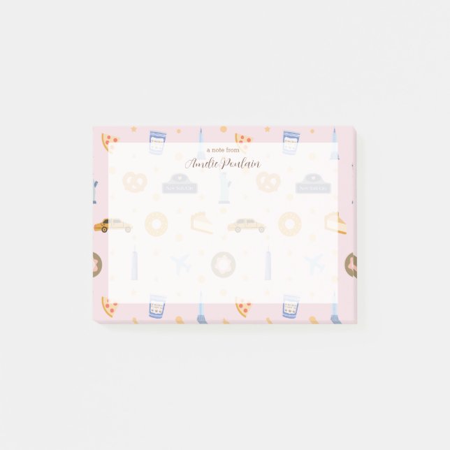 Girly NYC Pattern Baby Pink Name  Post-it Notes (Front)