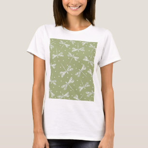 Girly olive green white dots and dragonflies T-Shirt