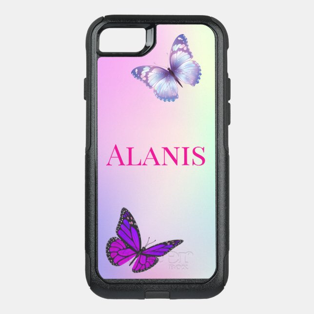 Girly Ombre Pastel Rainbow Purple Butterfly Otterbox iPhone Case (Back)