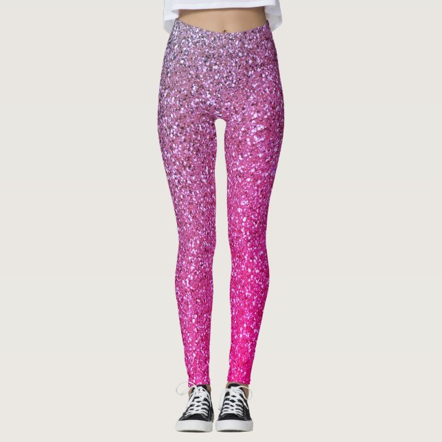 Girly Ombre Pink & Purple Glitter Leggings (Front)