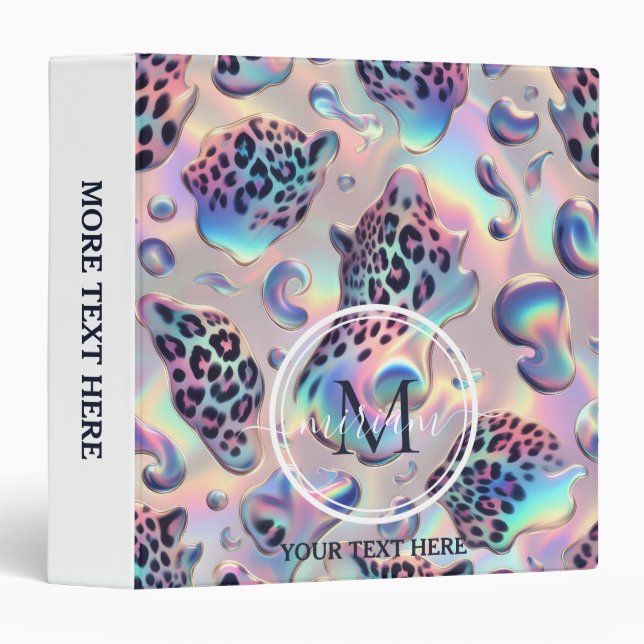 Girly Opal Leopard Print Office School 3 Ring Binder (Front/Spine)