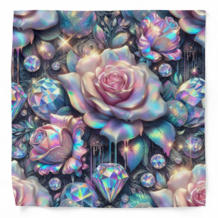 Girly Opal Roses Faux Glitter Drips Bandana