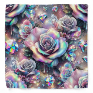  Girly Opal Roses Faux Glitter Drips Bandana