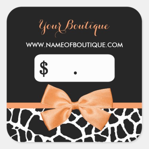 Girly Orange Bow Giraffe Print Boutique Price Tags