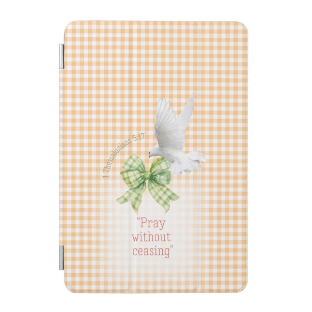 Girly Orange Checks Plaid Coquette Dove Bible iPad Mini Cover (Front)