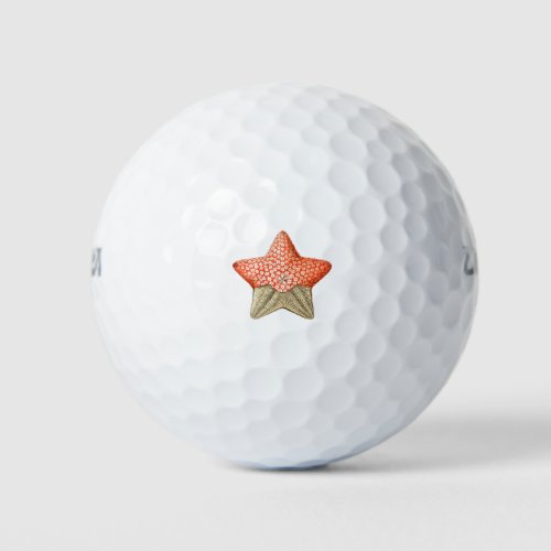 Girly Orange Gold Starfish Golf Balls