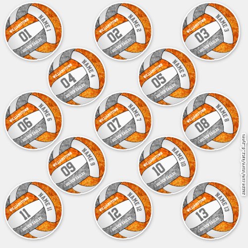 girly orange gray volleyball player names 13 sticker