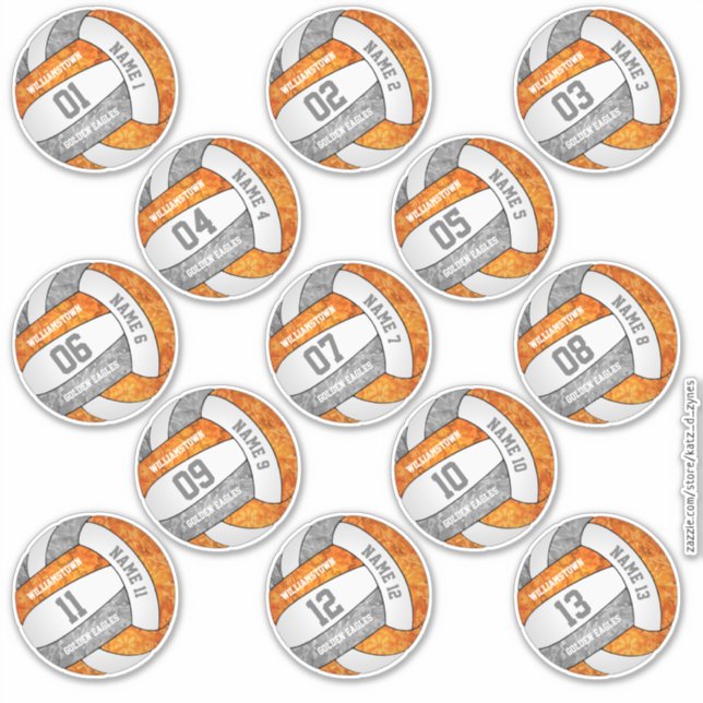 girly orange gray volleyball player names 13 sticker (Front)