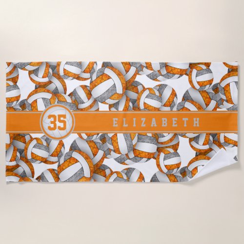 Girly orange gray volleyball team colors gifts  beach towel