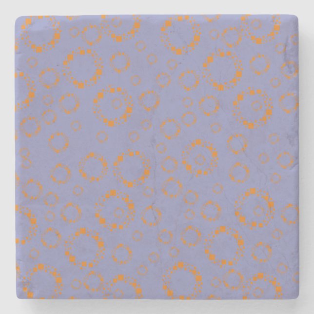 girly orange purple circle squares pattern dizzy stone coaster (Front)