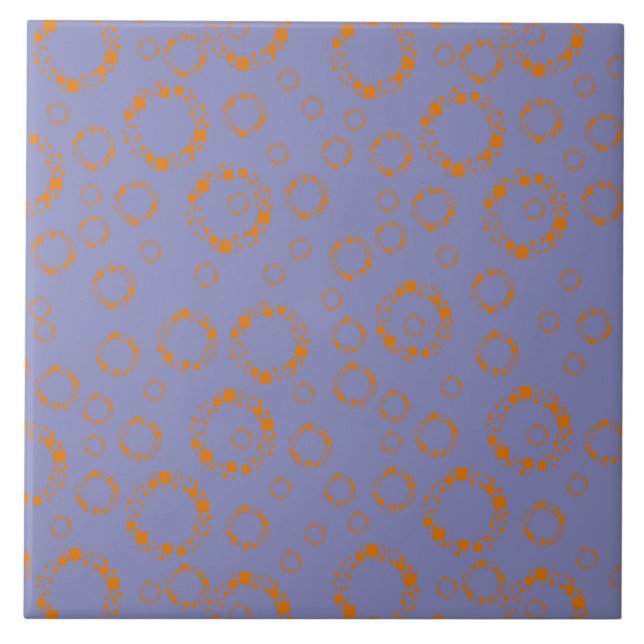 girly orange purple circle squares pattern dizzy tile (Front)