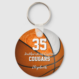 girly orange white basketball school team colors keychain