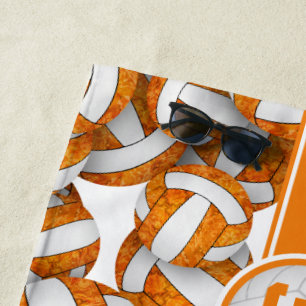 Girly orange white custom volleyball team colors beach towel