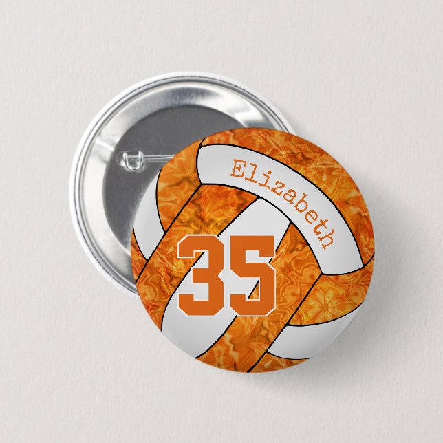 girly orange white volleyball team colors  button (Front & Back)