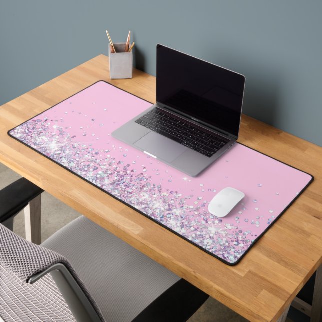 Girly Orchid Pink and Glitter Personalized Desk Mat (Office 2)