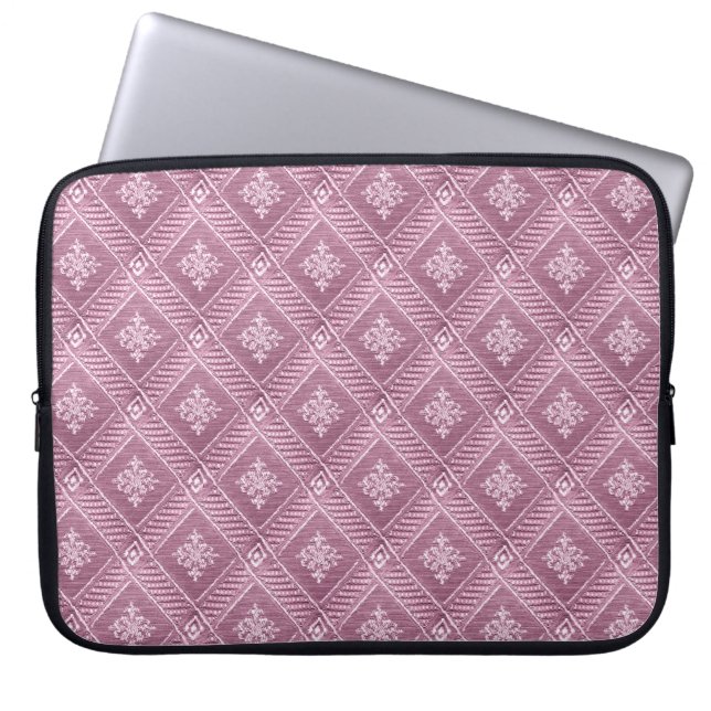 Girly Orchid Pink Damask Pattern Laptop Sleeve (Front)