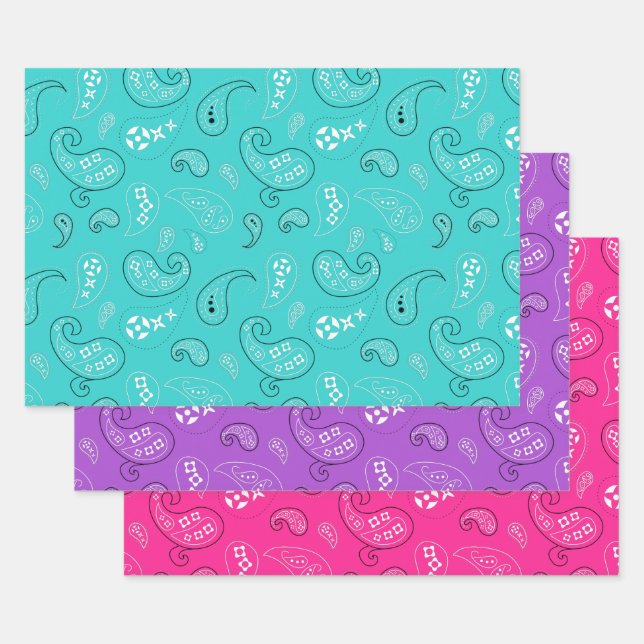 Girly Paisley Bandana Assortment Wrapping Paper Sheets (Set)